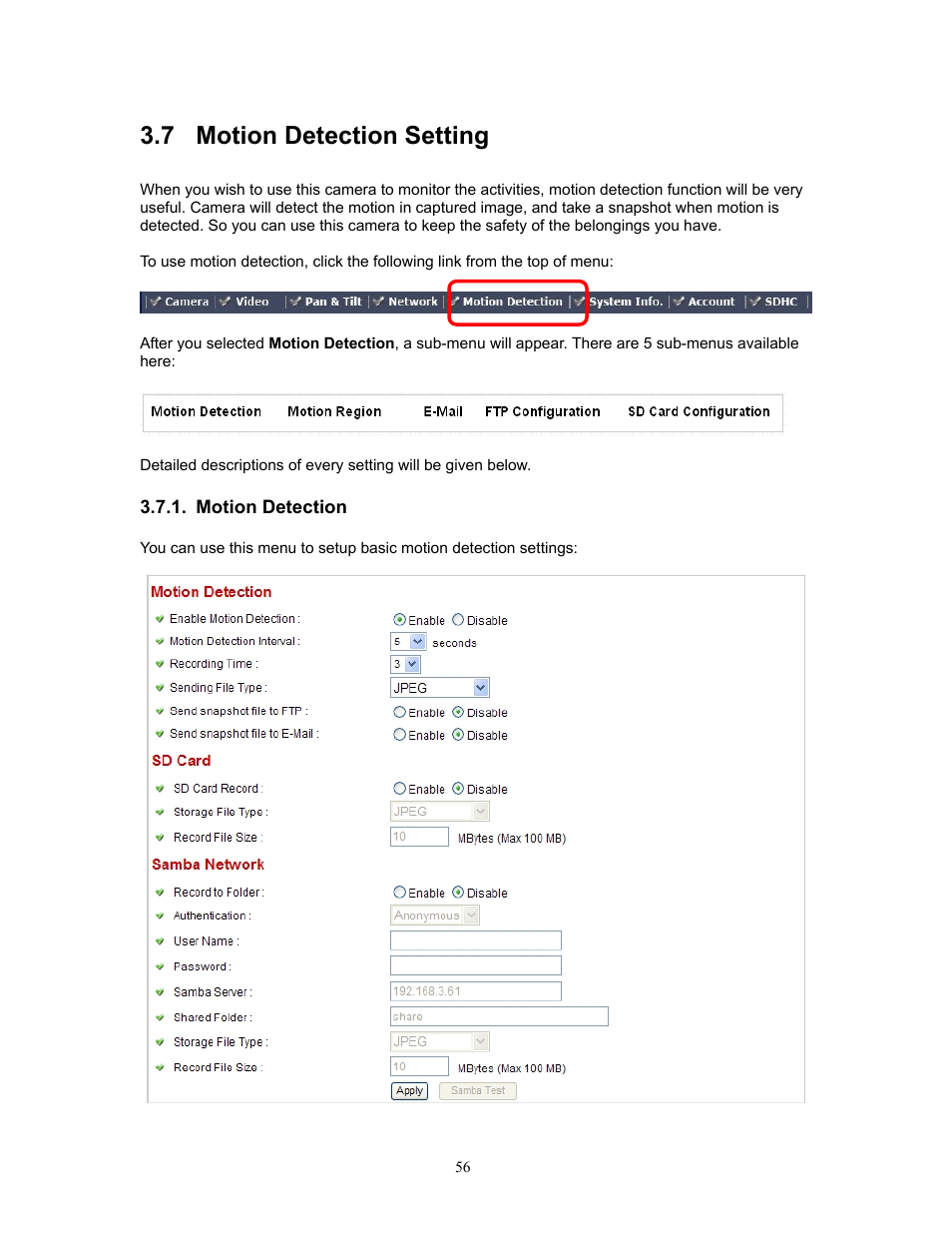 7 motion detection setting, Motion detection, Motion detection setting | PLANET ICA-HM220W User Manual | Page 57 / 88