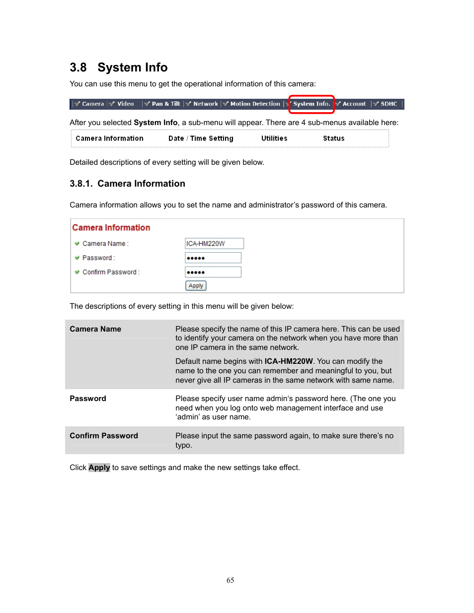 8 system info, Camera information, System info | PLANET ICA-HM220W User Manual | Page 66 / 88