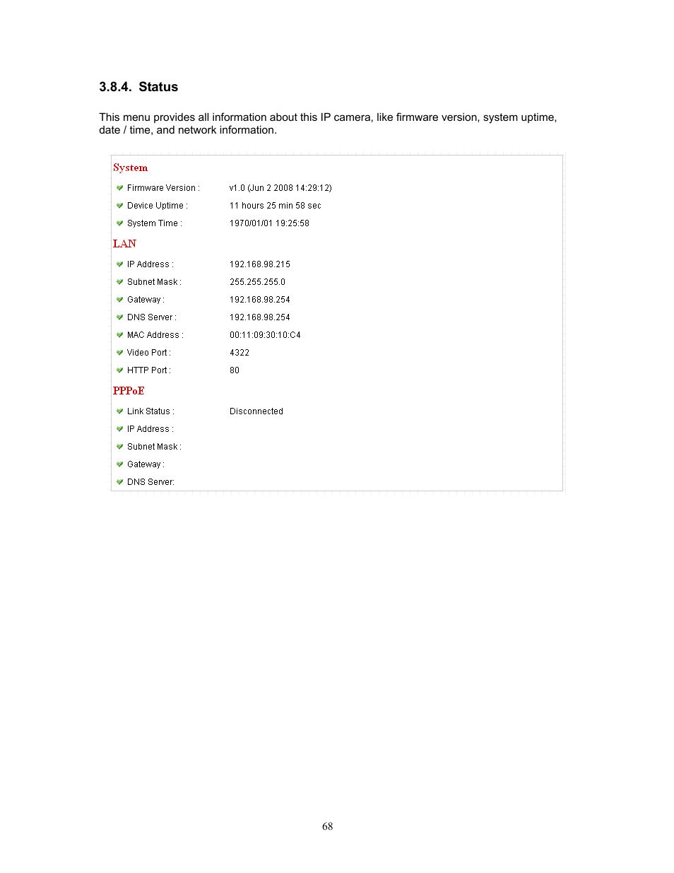 Status | PLANET ICA-HM220W User Manual | Page 69 / 88