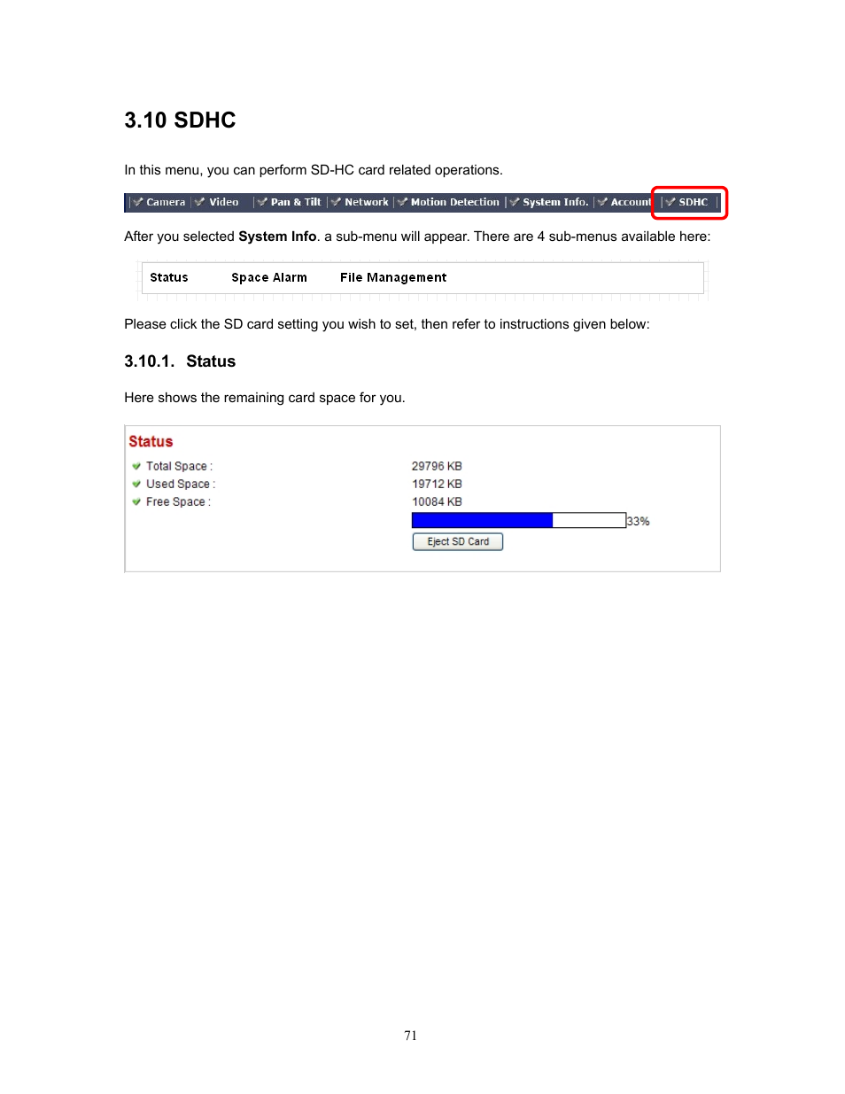 10 sdhc, Status, Sdhc | PLANET ICA-HM220W User Manual | Page 72 / 88