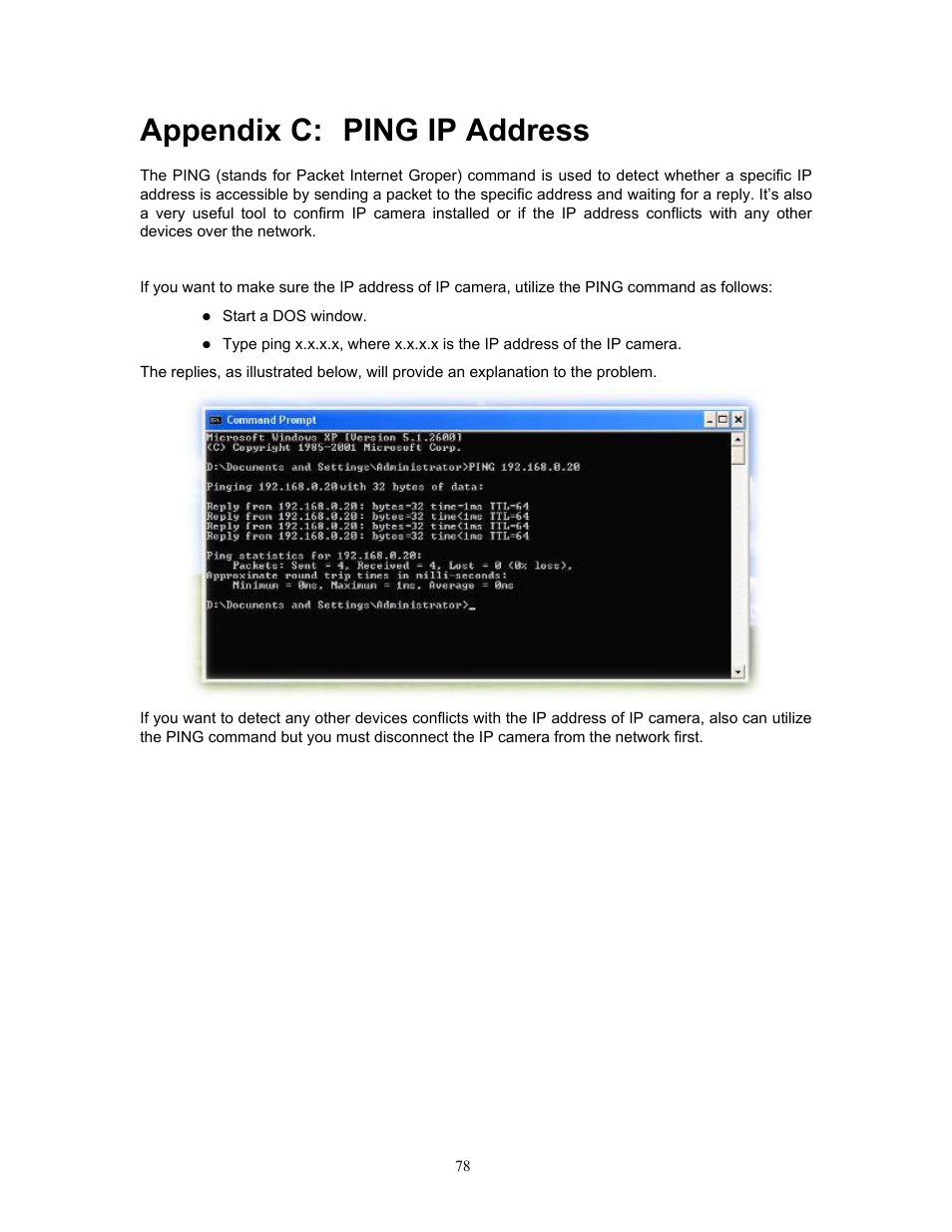 Appendix c: ping ip address, Appendix c, Ping ip address | PLANET ICA-HM220W User Manual | Page 79 / 88