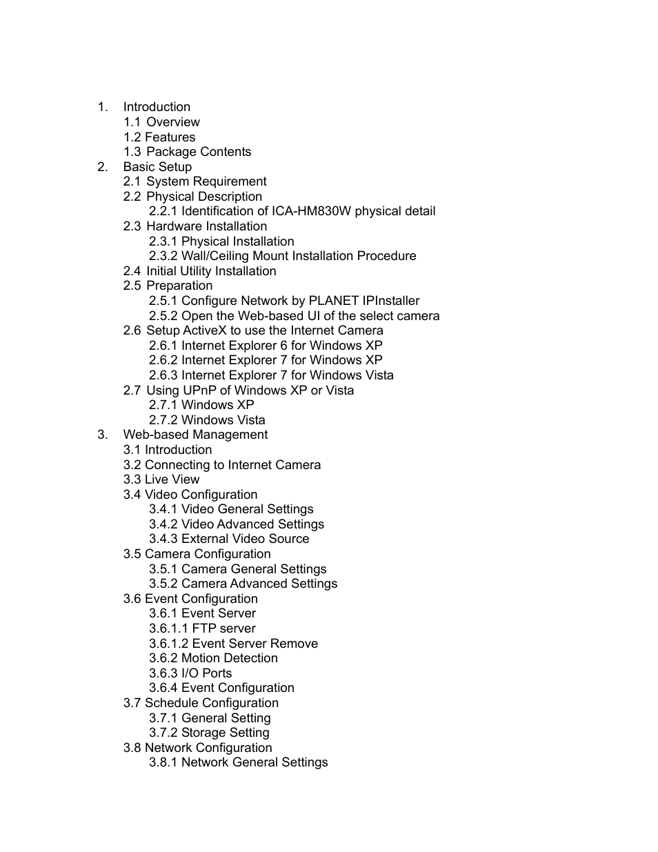 Table of content | PLANET ICA-HM830W User Manual | Page 4 / 81