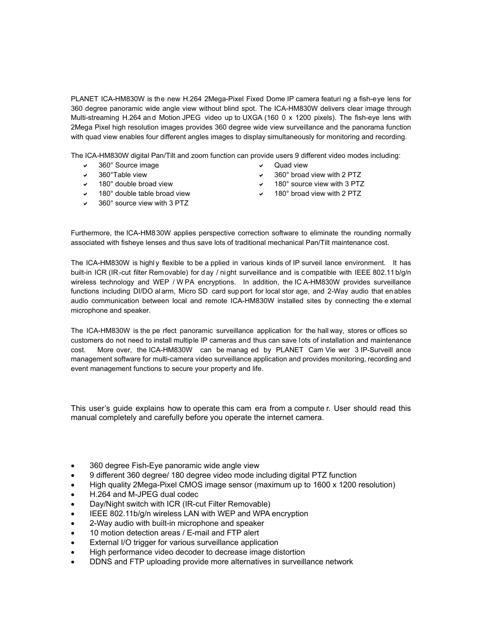 Introduction, 1 overview, 2 features | Overview | PLANET ICA-HM830W User Manual | Page 6 / 81