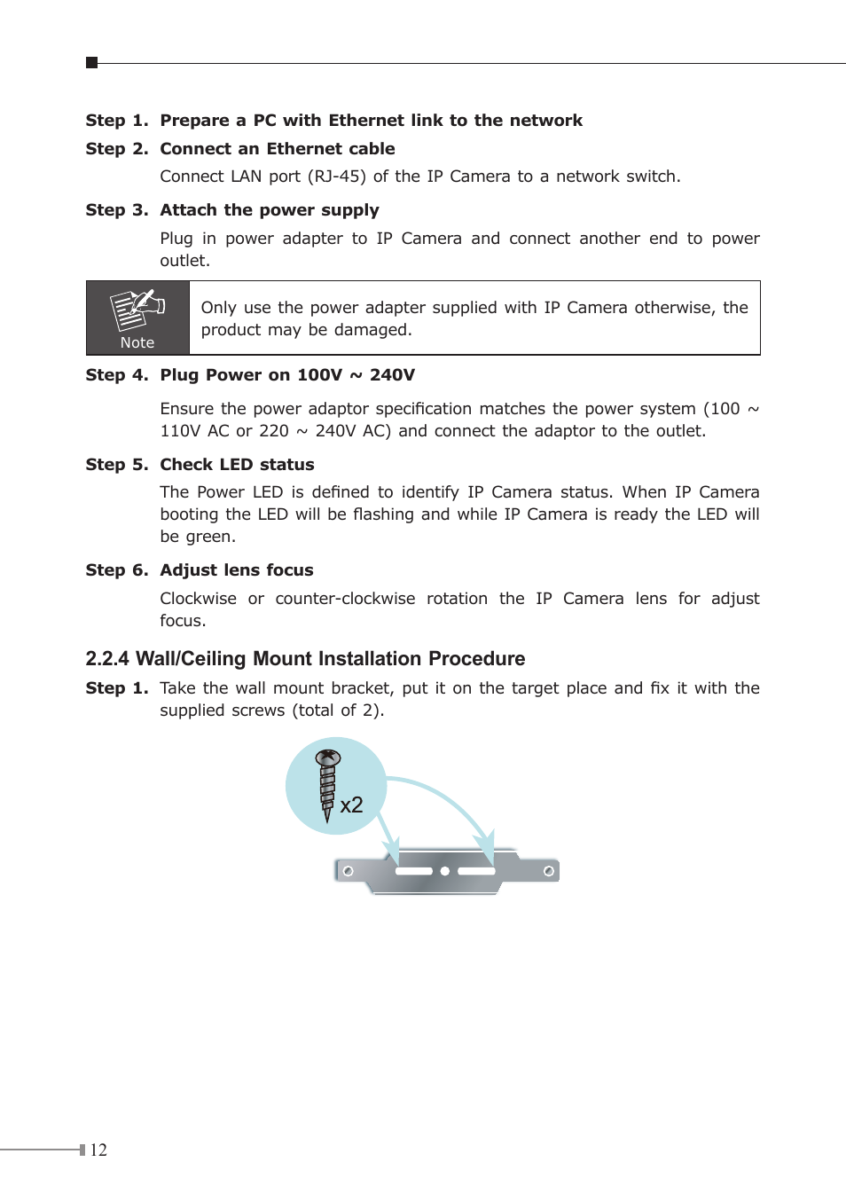 4 wall/ceiling mount installation procedure | PLANET ICA-HM830W User Manual | Page 12 / 20