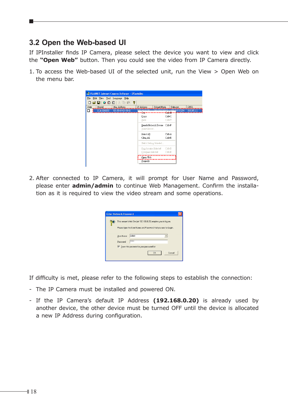 2 open the web-based ui | PLANET ICA-HM830W User Manual | Page 18 / 20
