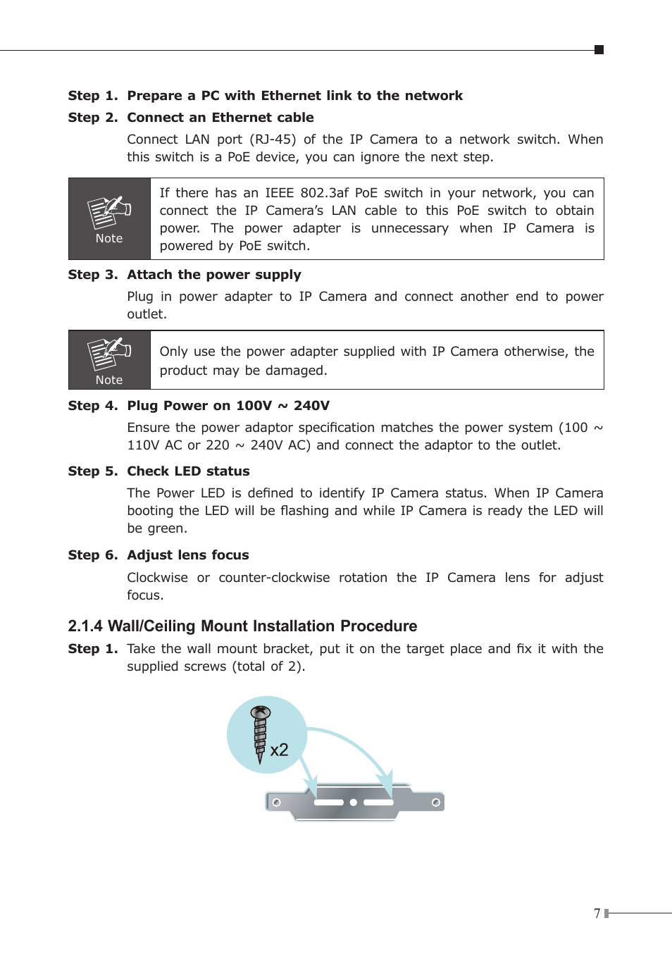 4 wall/ceiling mount installation procedure | PLANET ICA-HM830W User Manual | Page 7 / 20