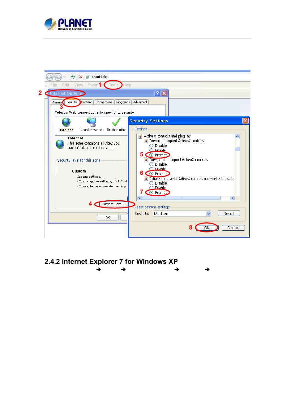 2 internet explorer 7 for windows xp | PLANET ICA-W7100 User Manual | Page 23 / 61