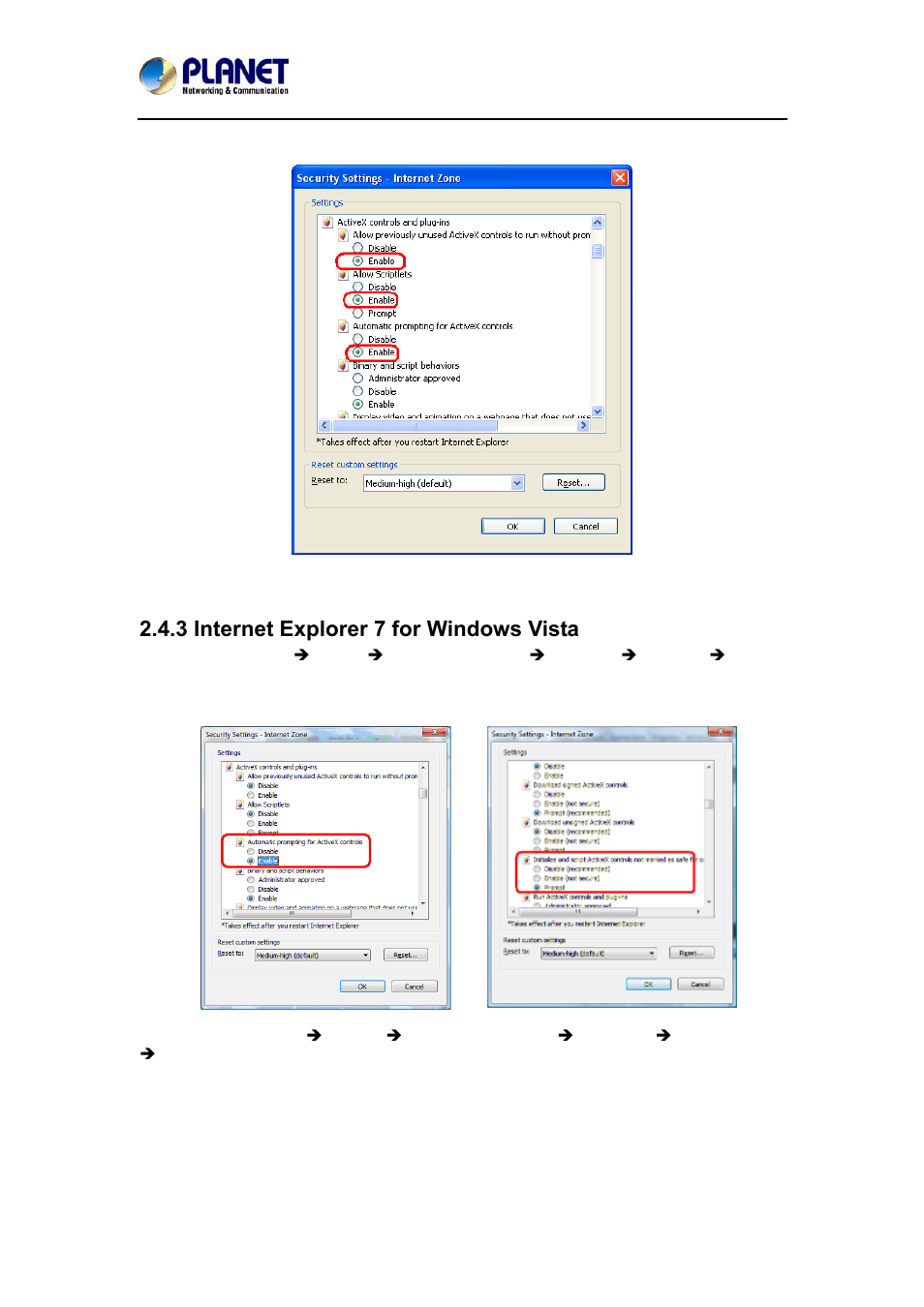 3 internet explorer 7 for windows vista | PLANET ICA-W7100 User Manual | Page 24 / 61