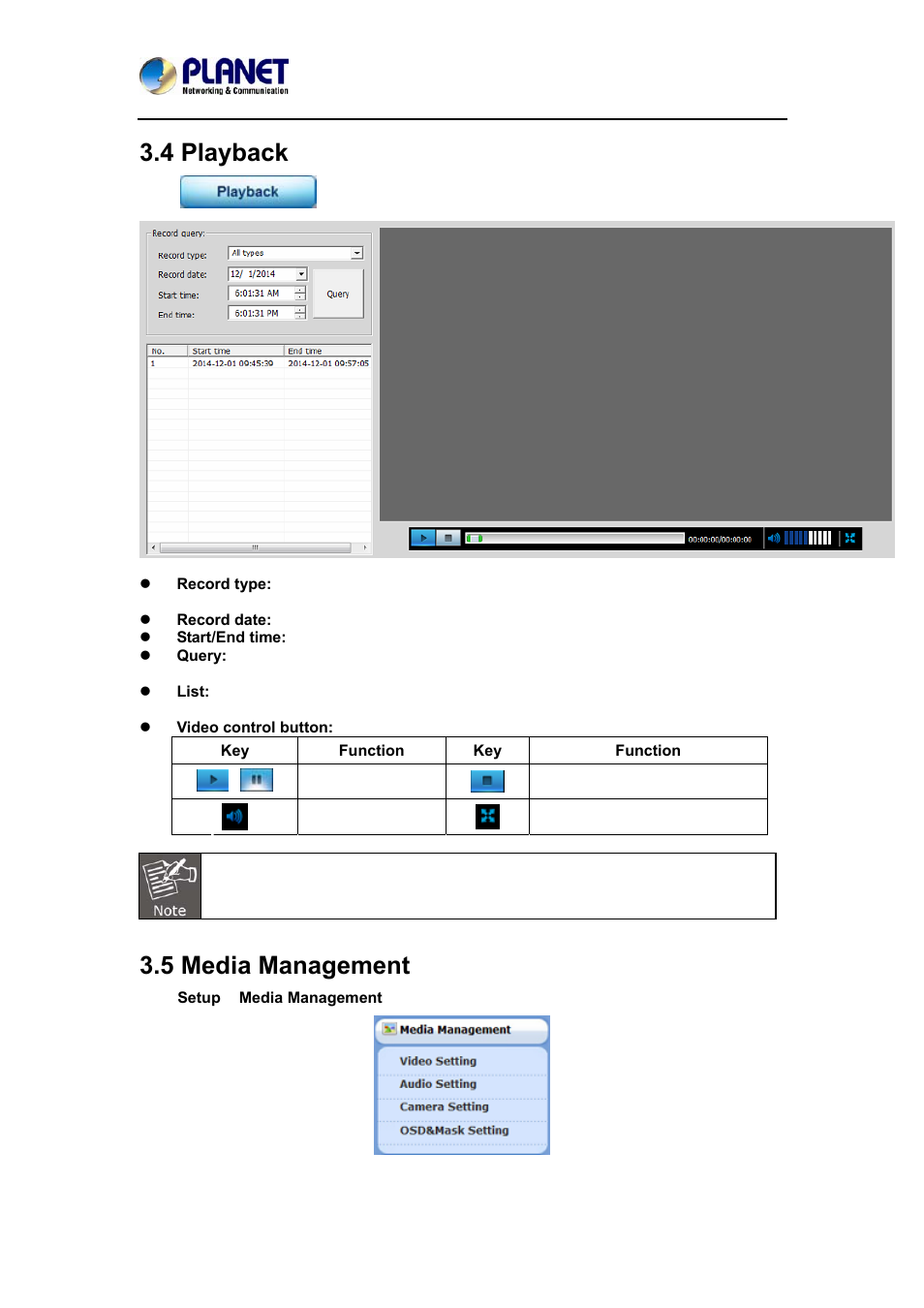 4 playback, 5 media management, 4 playback 3.5 media management | PLANET ICA-W7100 User Manual | Page 32 / 61