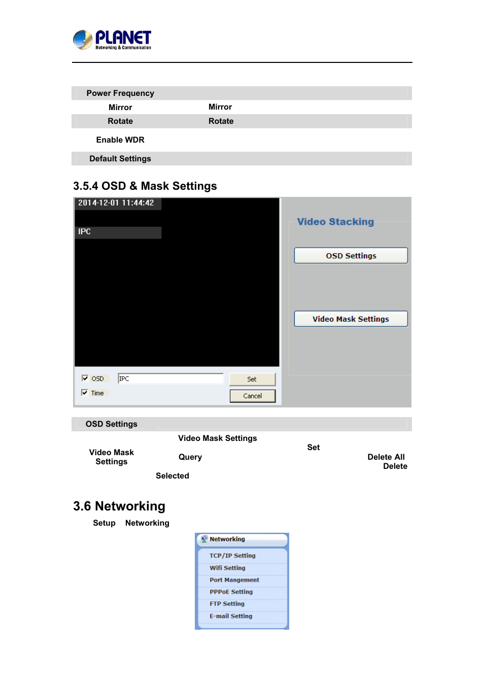 4 osd & mask settings, 6 networking | PLANET ICA-W7100 User Manual | Page 35 / 61