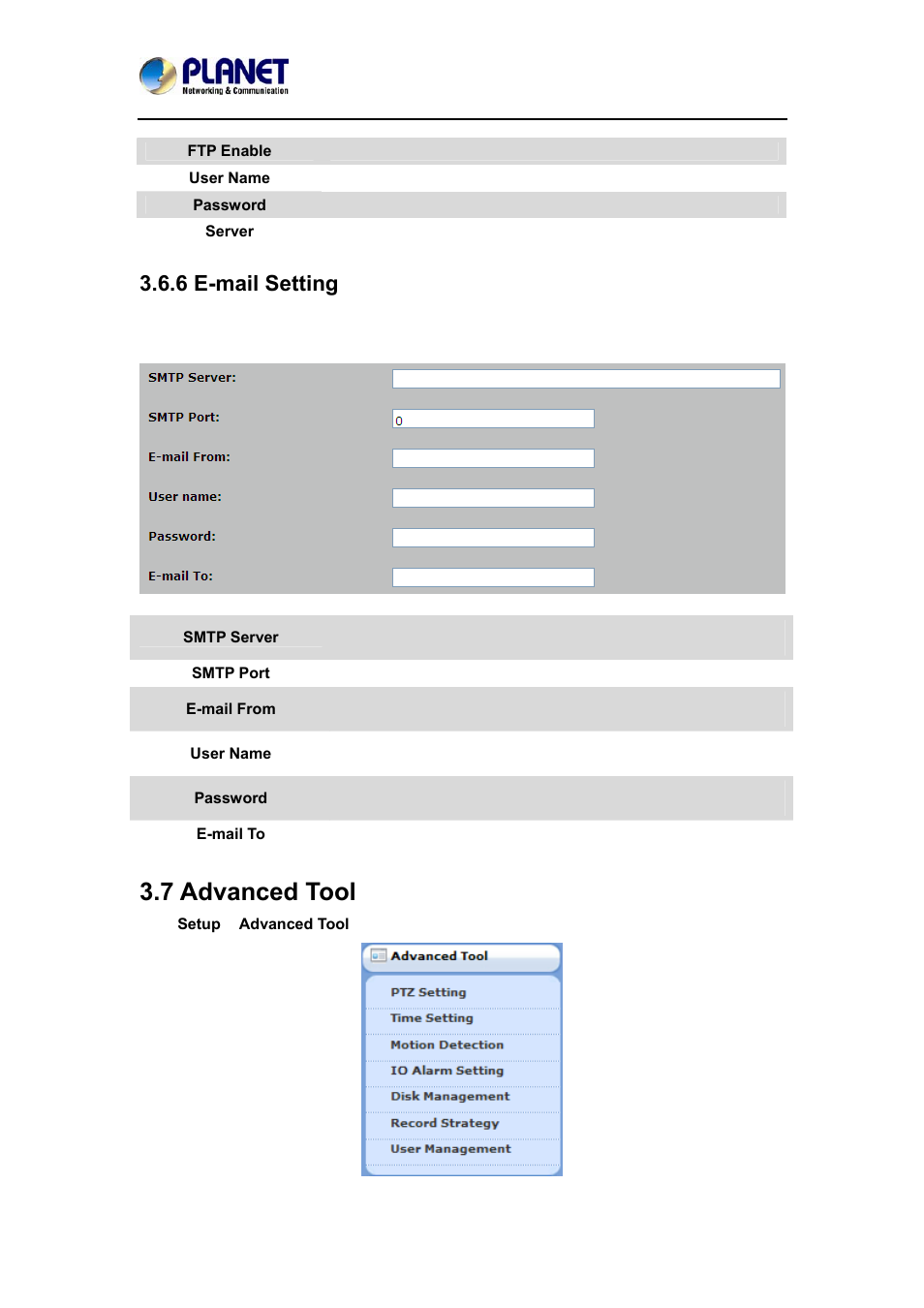 6 e-mail setting, 7 advanced tool | PLANET ICA-W7100 User Manual | Page 43 / 61