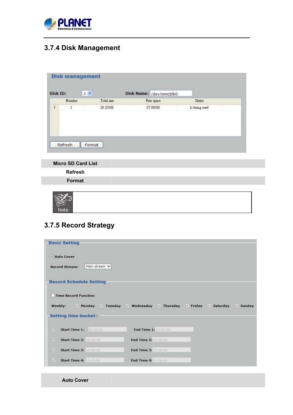 4 disk management, 5 record strategy, 4 disk management 3.7.5 record strategy | PLANET ICA-W7100 User Manual | Page 47 / 61