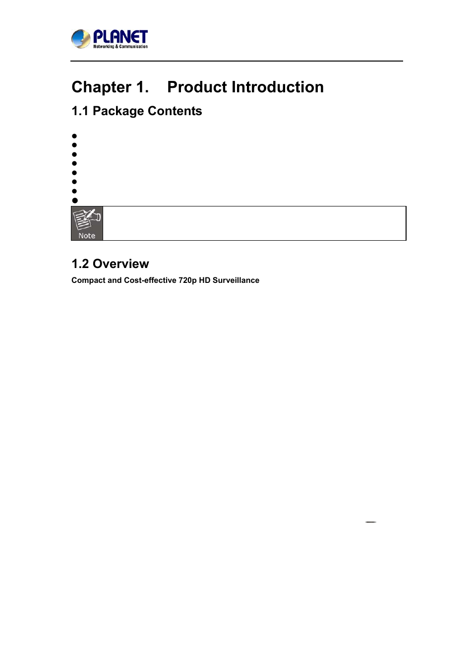 Chapter 1. product introduction, 1 package contents, 2 overview | Chapter 1, Product introduction, 1 package contents 1.2 overview | PLANET ICA-W7100 User Manual | Page 6 / 61