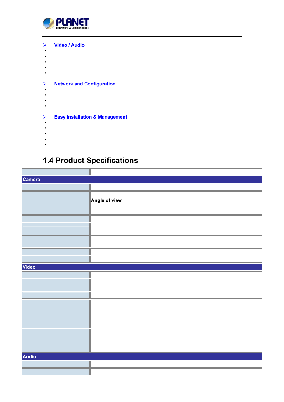 4 product specifications | PLANET ICA-W7100 User Manual | Page 9 / 61