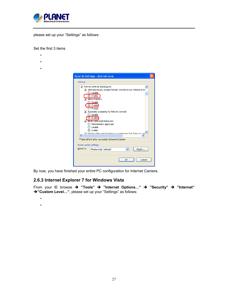 3 internet explorer 7 for windows vista | PLANET ICA-W8100 User Manual | Page 27 / 76