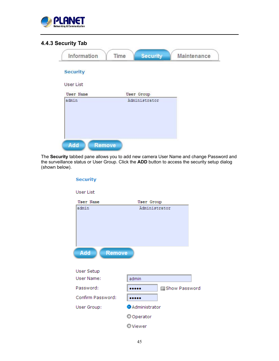 3 security tab | PLANET ICA-W8100 User Manual | Page 45 / 76