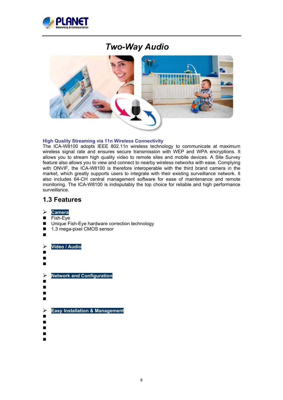 3 features | PLANET ICA-W8100 User Manual | Page 8 / 76