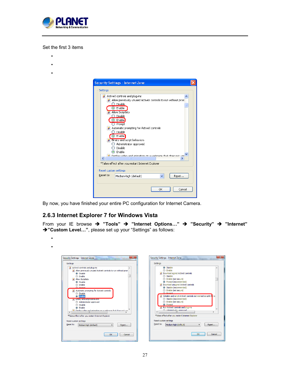 3 internet explorer 7 for windows vista | PLANET ICA-W8500 User Manual | Page 27 / 69
