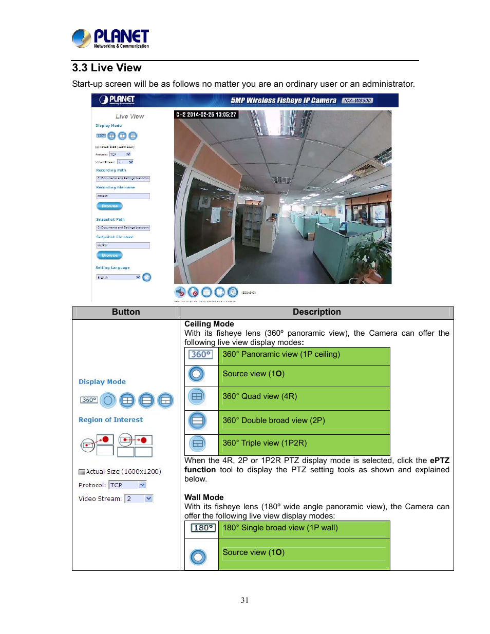 3 live view | PLANET ICA-W8500 User Manual | Page 31 / 69
