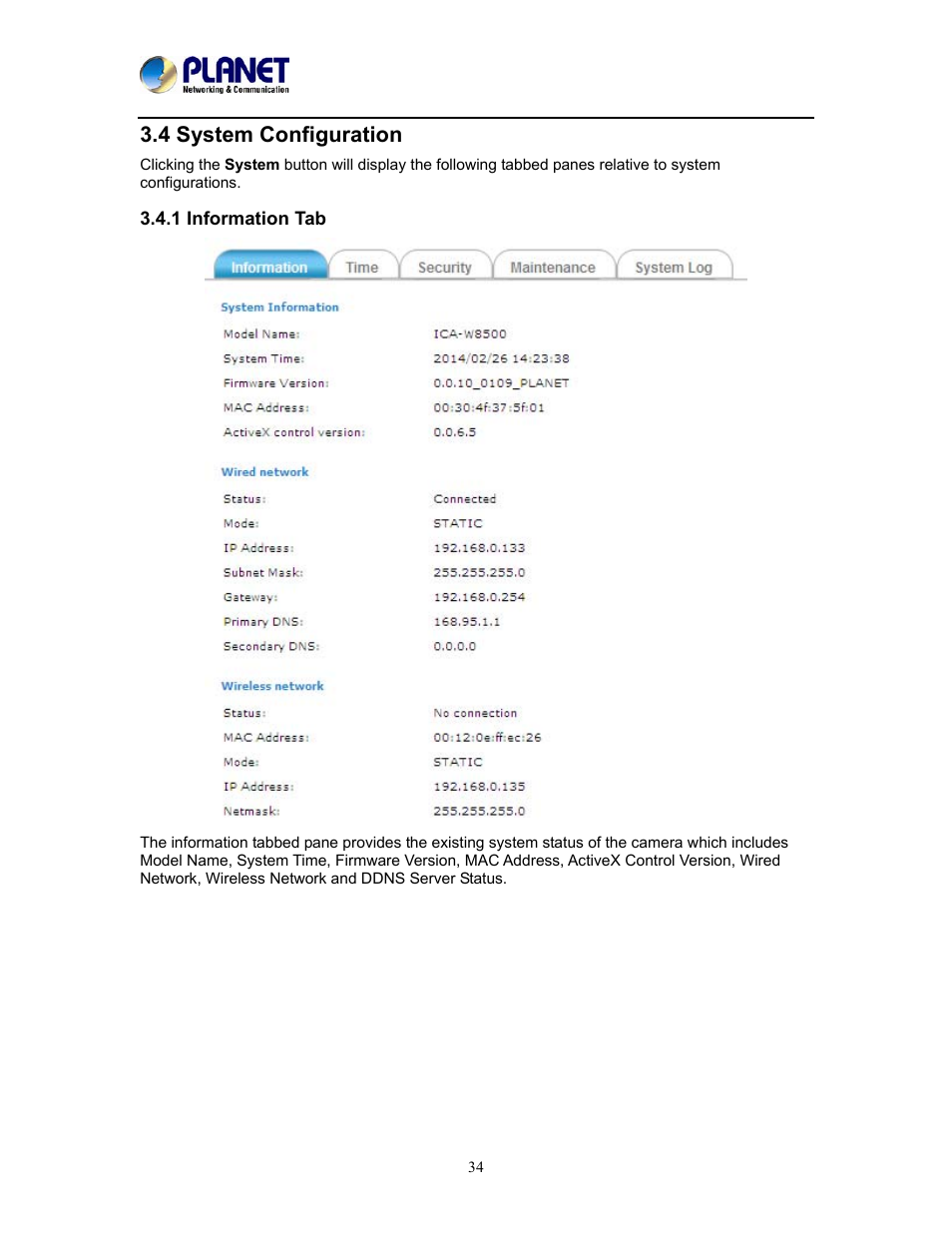 4 system configuration, 1 information tab | PLANET ICA-W8500 User Manual | Page 34 / 69