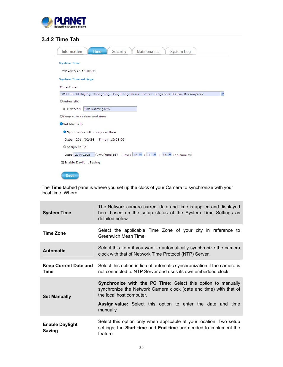2 time tab | PLANET ICA-W8500 User Manual | Page 35 / 69