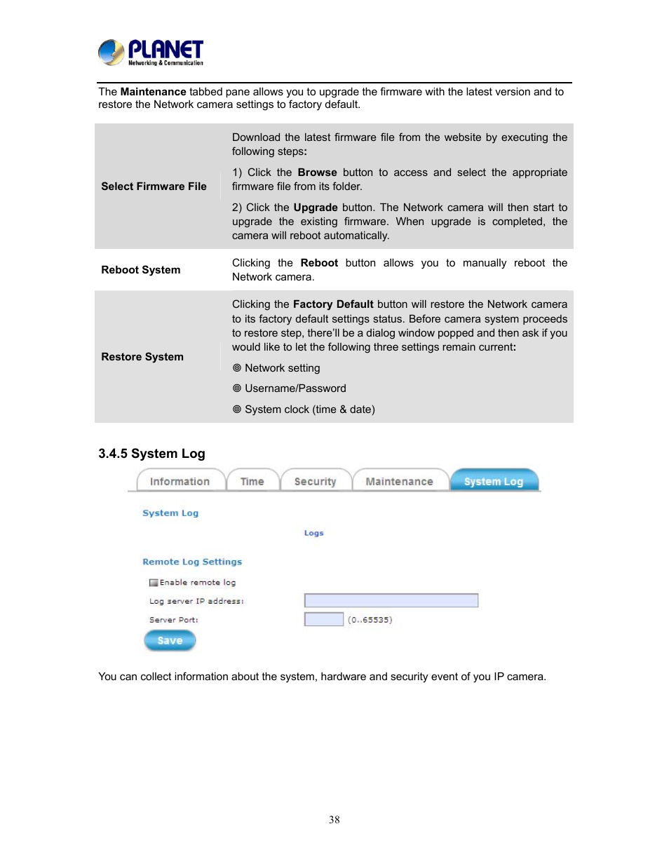 5 system log | PLANET ICA-W8500 User Manual | Page 38 / 69