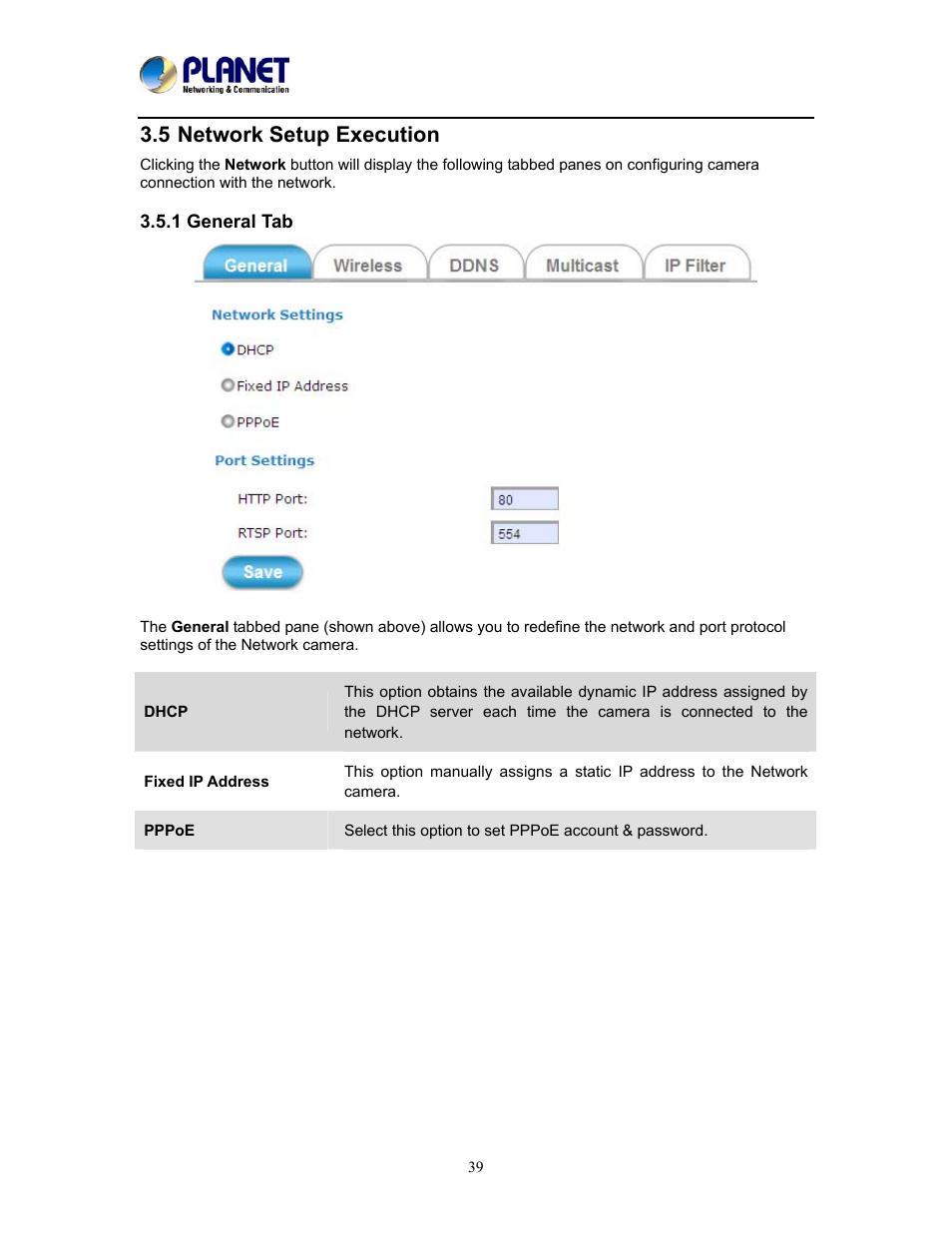 5 network setup execution, 1 general tab | PLANET ICA-W8500 User Manual | Page 39 / 69