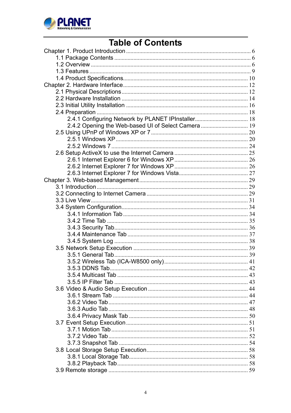 PLANET ICA-W8500 User Manual | Page 4 / 69