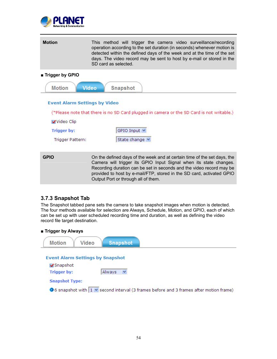 3 snapshot tab | PLANET ICA-W8500 User Manual | Page 54 / 69