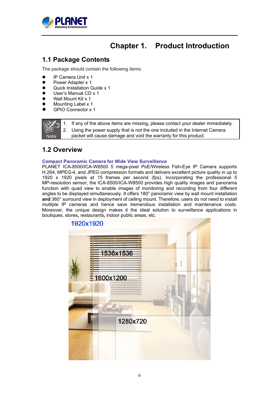 Chapter 1. product introduction, 1 package contents, 2 overview | 1 package contents 1.2 overview | PLANET ICA-W8500 User Manual | Page 6 / 69