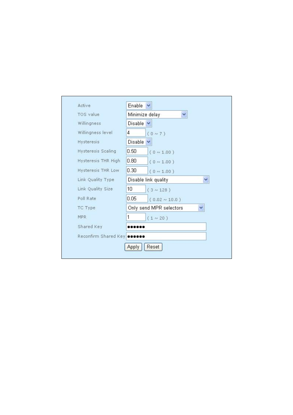 9 network > olsr (map-3100 only), Network > olsr (map-3100 only) 41 | PLANET MAP-3100 User Manual | Page 41 / 102