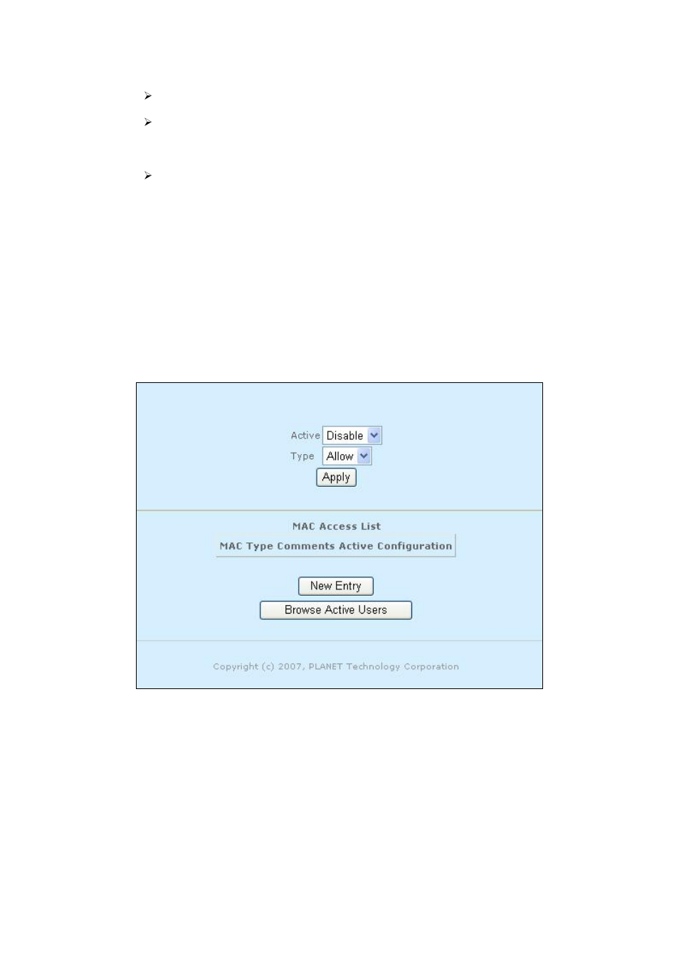 3 service > mac access, Service > mac access 47, Service > mac access | PLANET MAP-3100 User Manual | Page 47 / 102