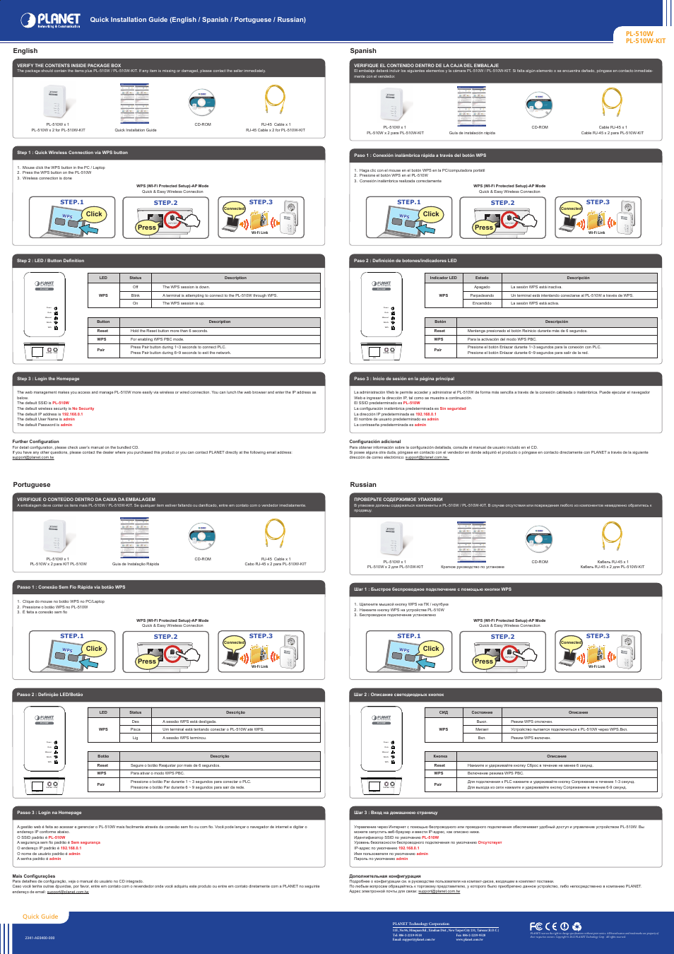 PLANET PL-510W User Manual | 2 pages