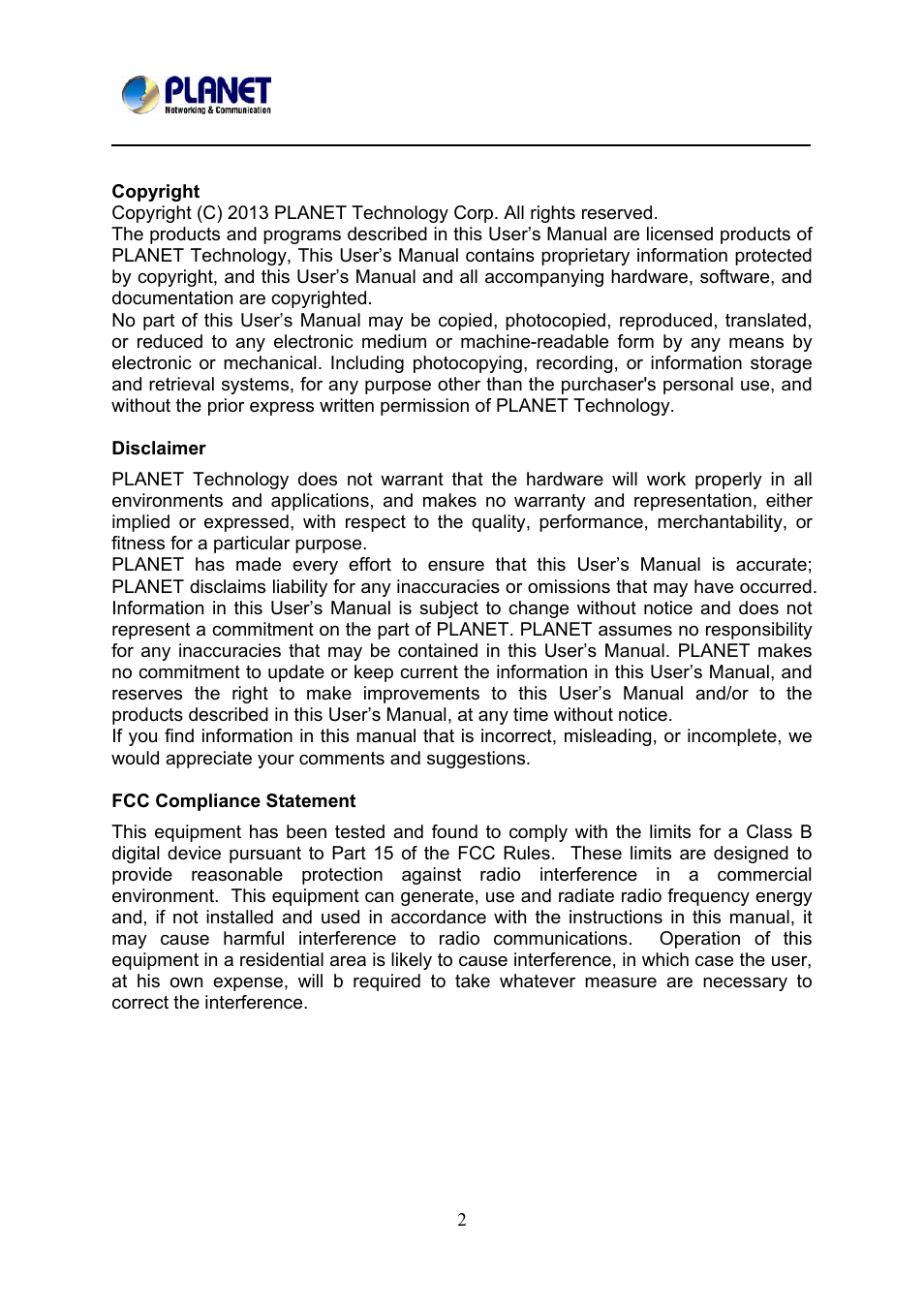 PLANET PL-510W User Manual | Page 2 / 47