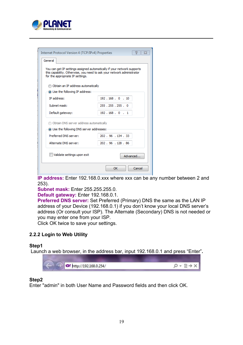 2 login to web utility | PLANET PL-510W User Manual | Page 20 / 47