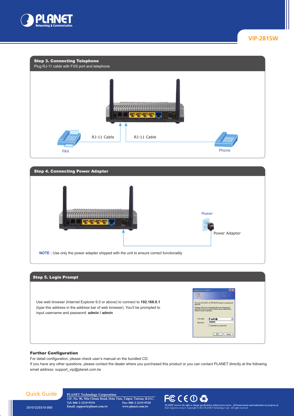 Vip-281sw, Quick guide | PLANET VIP-281SW User Manual | Page 2 / 2