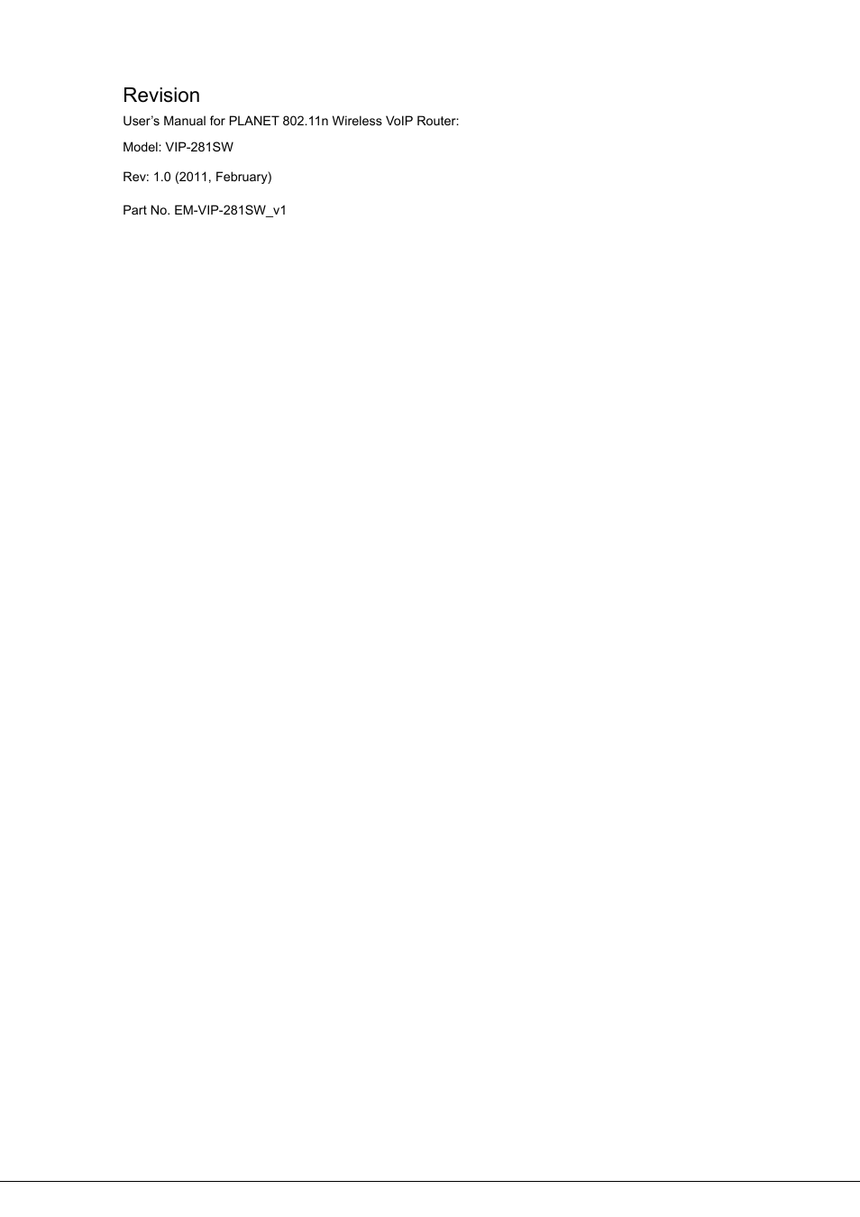 Revision | PLANET VIP-281SW User Manual | Page 3 / 80