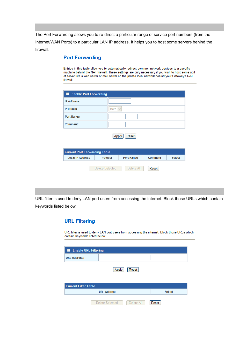 Port forwarding, Url filtering | PLANET VIP-281SW User Manual | Page 37 / 80