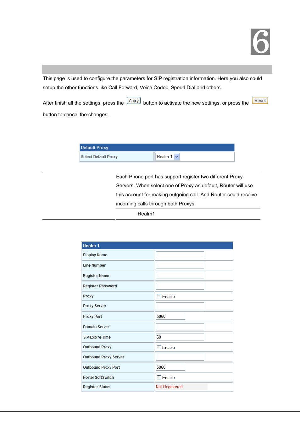 Chapter 6 sip settings, Phone 1 / phone 2 | PLANET VIP-281SW User Manual | Page 39 / 80