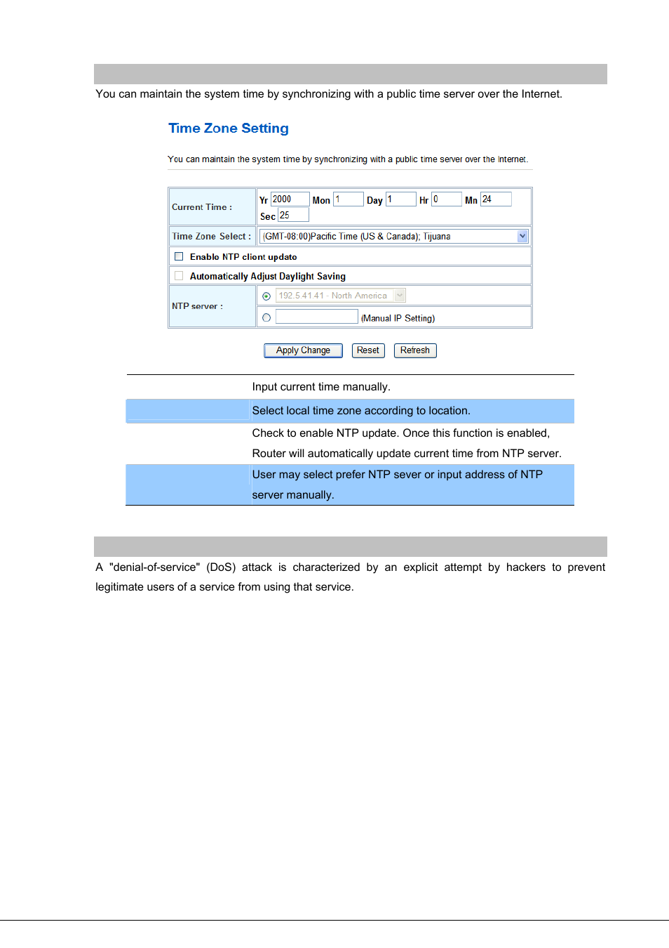 Time zone setting, Denial-of-service | PLANET VIP-281SW User Manual | Page 55 / 80