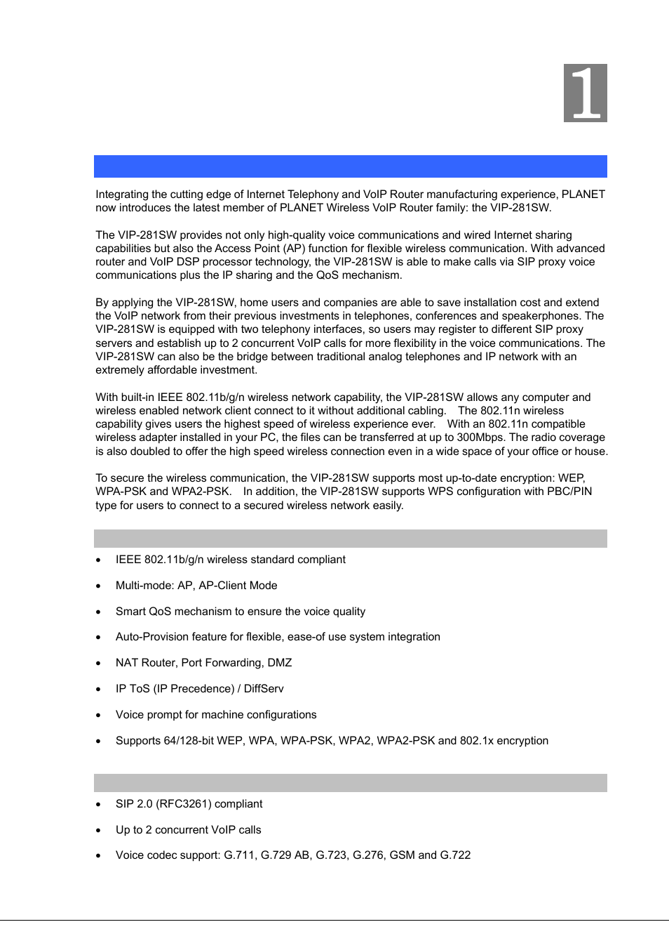 Chapter 1 introduction, Overview | PLANET VIP-281SW User Manual | Page 6 / 80
