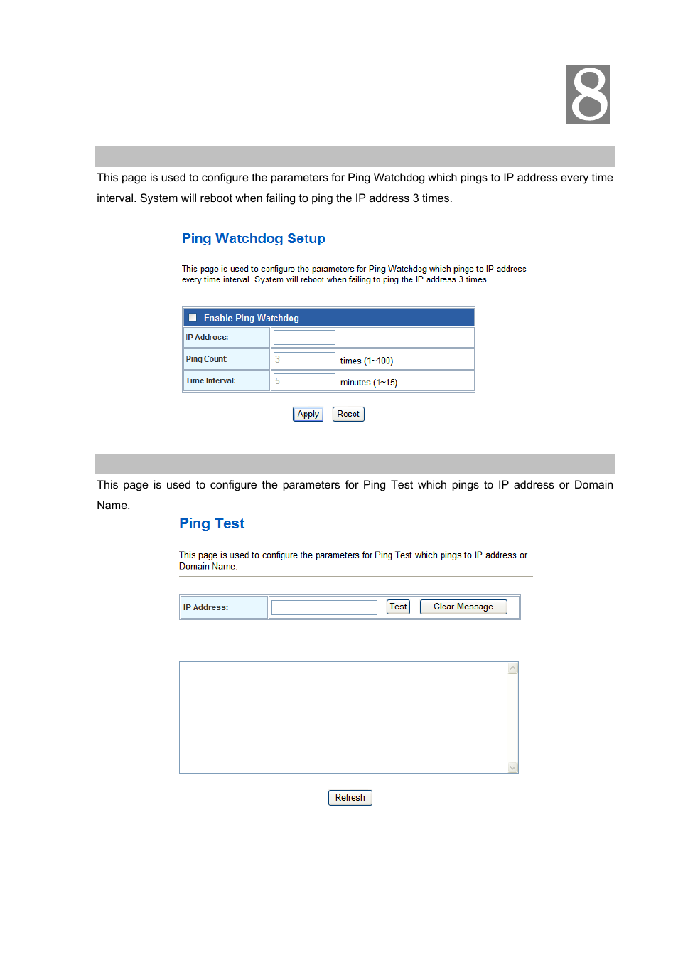 Chapter 8 utility, Ping watchdog setup, Ping test | PLANET VIP-281SW User Manual | Page 62 / 80