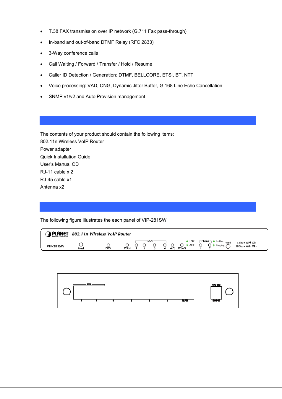 Package content, Physical details | PLANET VIP-281SW User Manual | Page 7 / 80