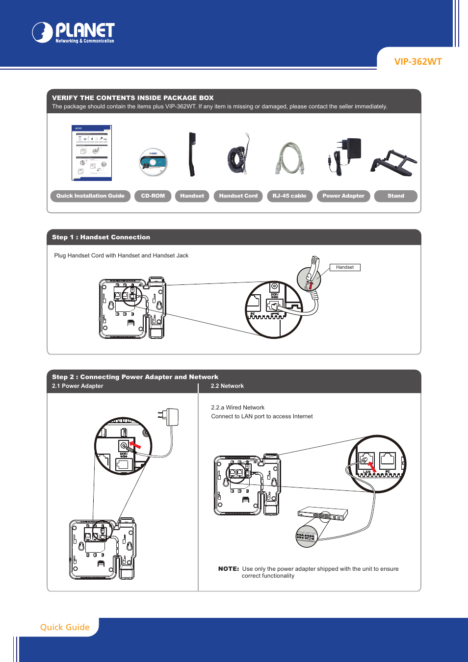 PLANET VIP-362WT User Manual | 2 pages