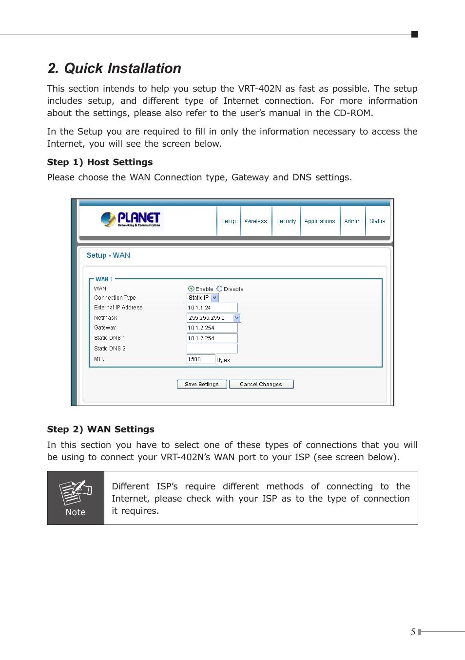 Quick installation | PLANET VRT-402N User Manual | Page 5 / 8