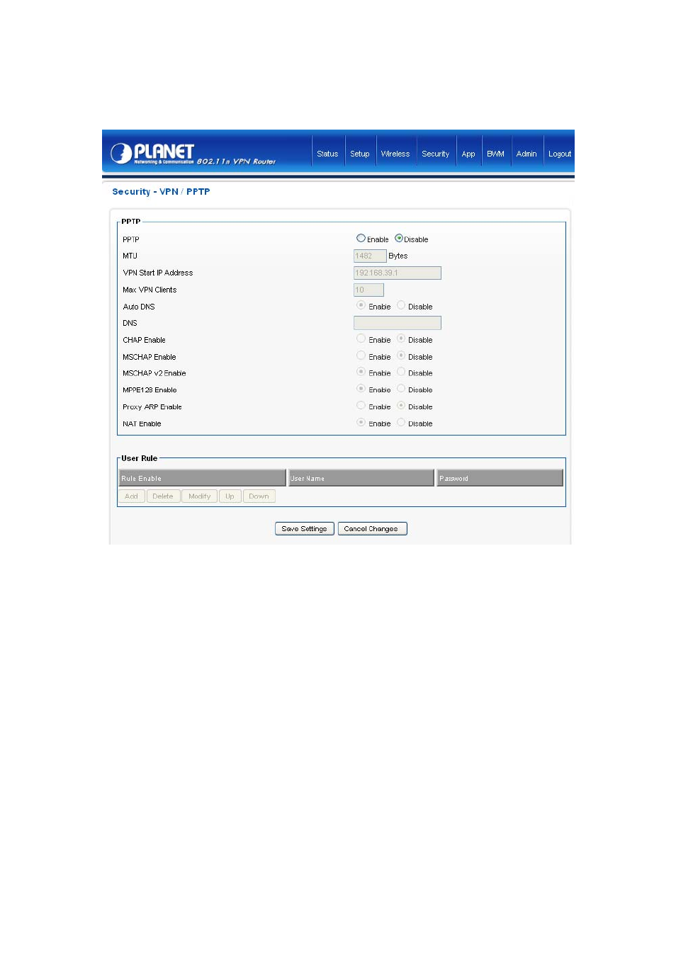 6 vpn pptp, Pptp | PLANET VRT-420N User Manual | Page 41 / 71