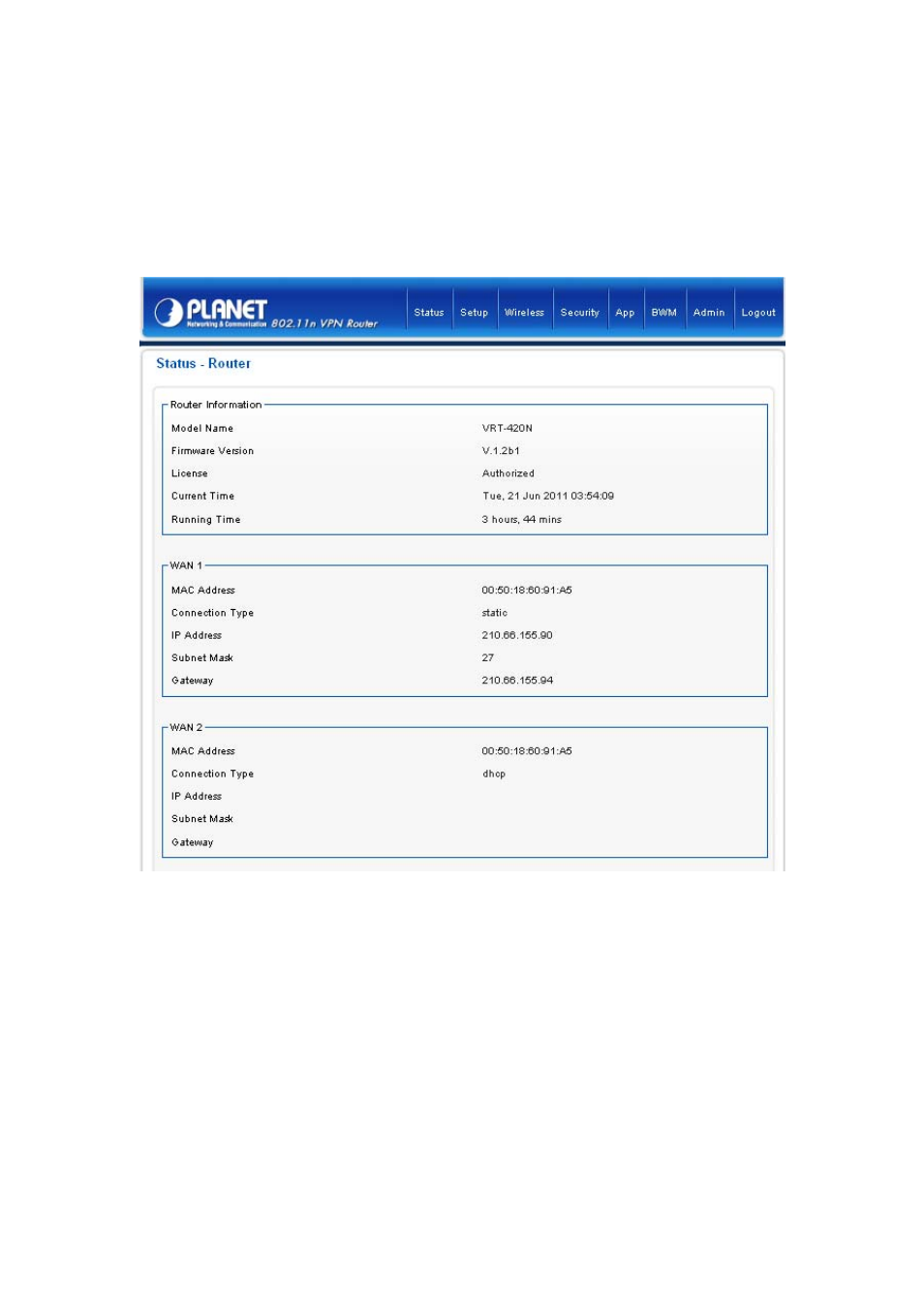 Chapter 8 status, 1 router, Outer | PLANET VRT-420N User Manual | Page 62 / 71