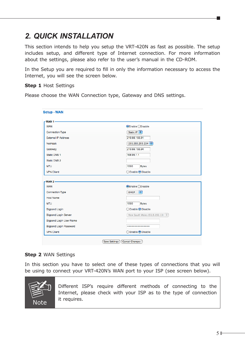 Quick installation | PLANET VRT-420N User Manual | Page 5 / 8