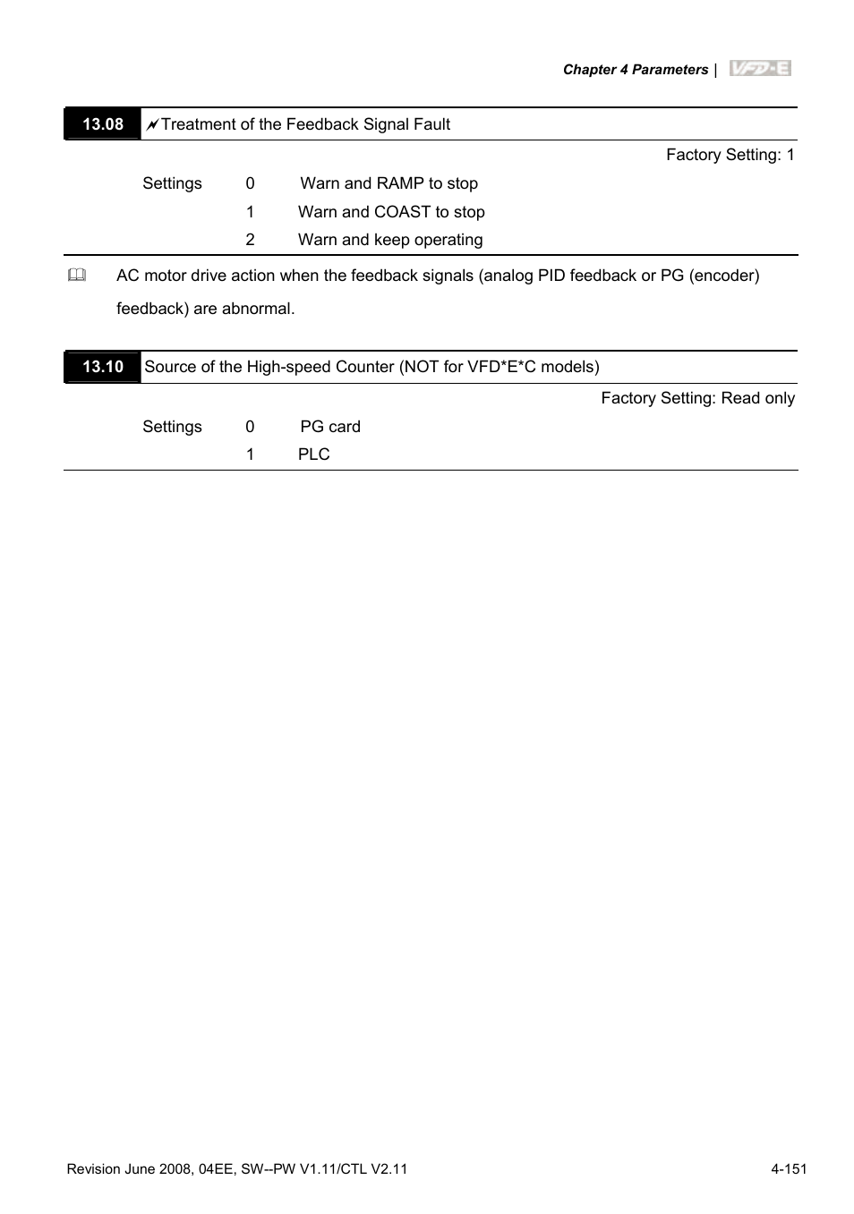 Delta Electronics AC Motor Drive VFD-E User Manual | Page 204 / 363