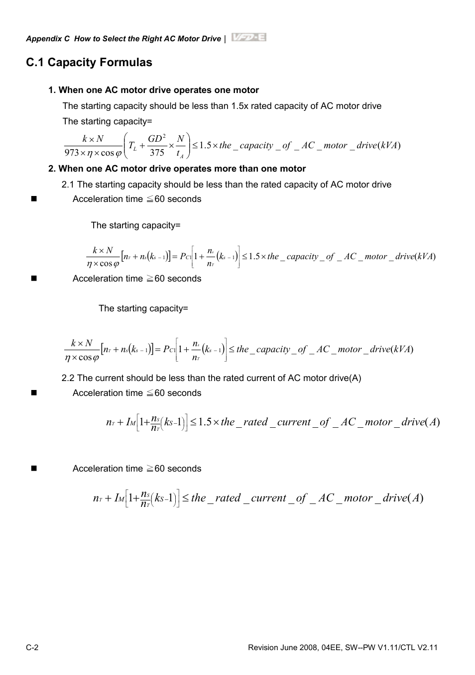 C.1 capacity formulas | Delta Electronics AC Motor Drive VFD-E User Manual | Page 277 / 363